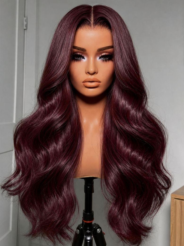 7x5 Bye Bye Slip? Lace Chocolate Brown Loose Wave Drawstring Wig with Platinum Blonde Highlighted Face Framing Layers