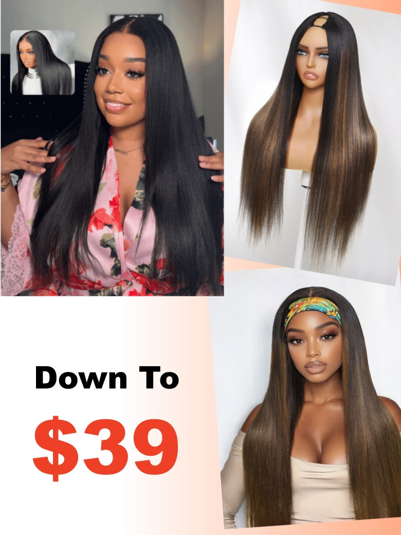 Bye Bye Knots? Wig 7x5 Glueless Lace With Elastic Drawstring Yaki Straight Wig
