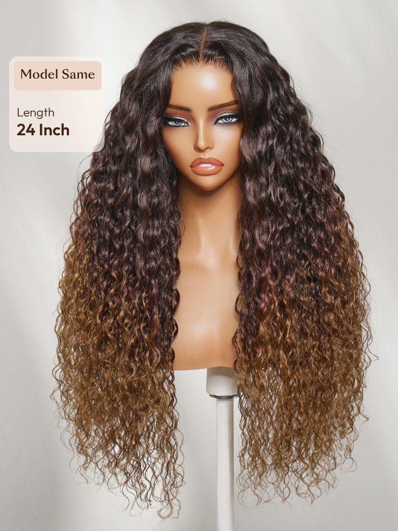13x4 Lace Front Honey Blonde Highlights Water Wave Pre-Everything Wig With Invisible Knots