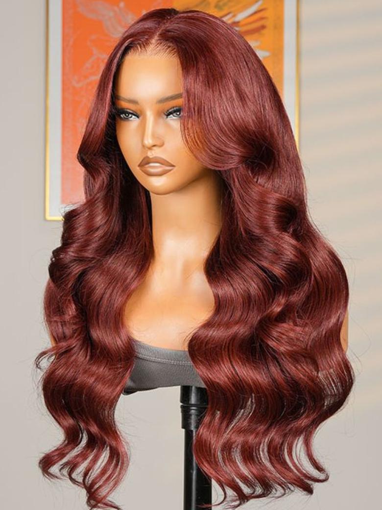 13x4 Lace Frontal Reddish Brown Body Wave Transparent Lace Wigs Perfect Color For Women 180% Density