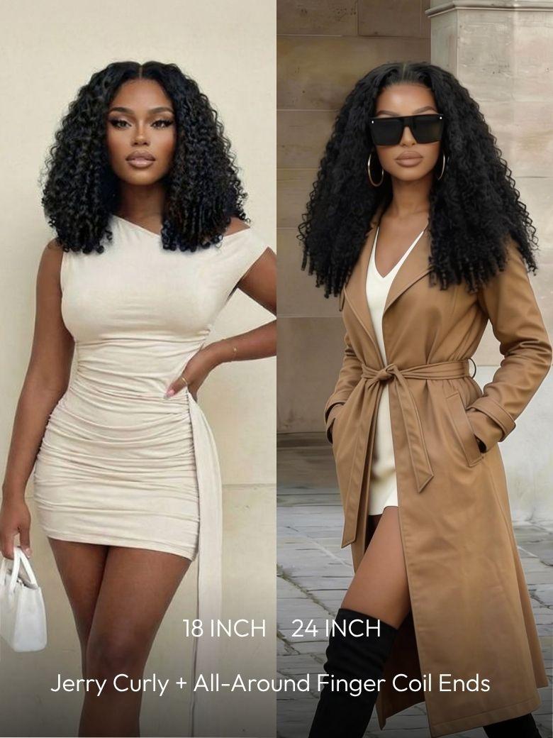 7x5 Bye-Bye Slip & 13x4 Pre-Everything Curly Texture Premium Hair Drawstring Wig With Finger Coil Ends