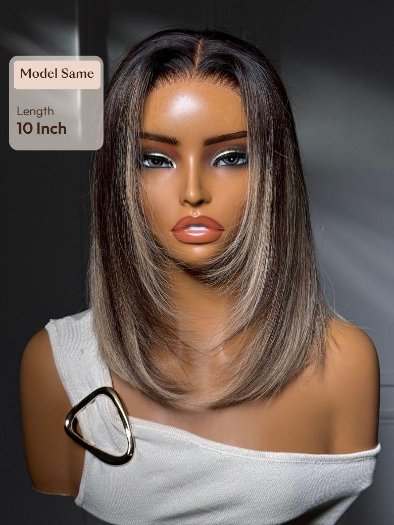 7x5 Bye Bye Slip? Lace Ash Blonde Highlights with Dark Root Straight Layered Bob Glueless Wig