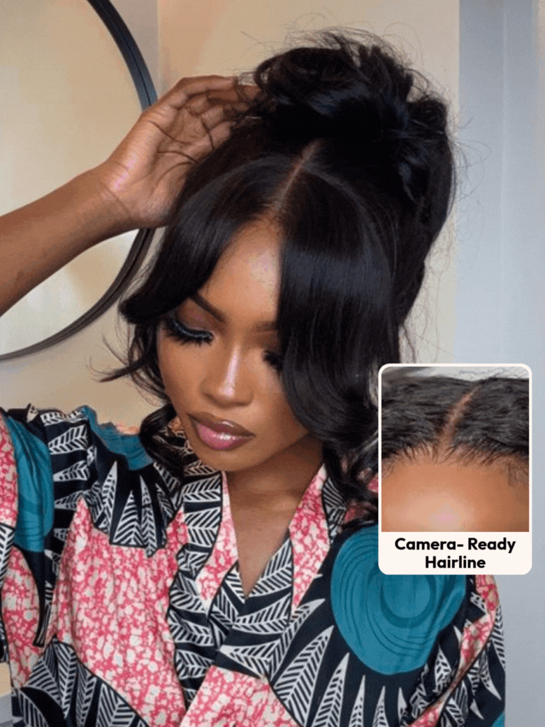 HD Real Scalp? Wig & Feathered Layers Drawstring Wig 13x4 Invisible Lace Frontal Loose Wave with Face Framing Curtain Bangs