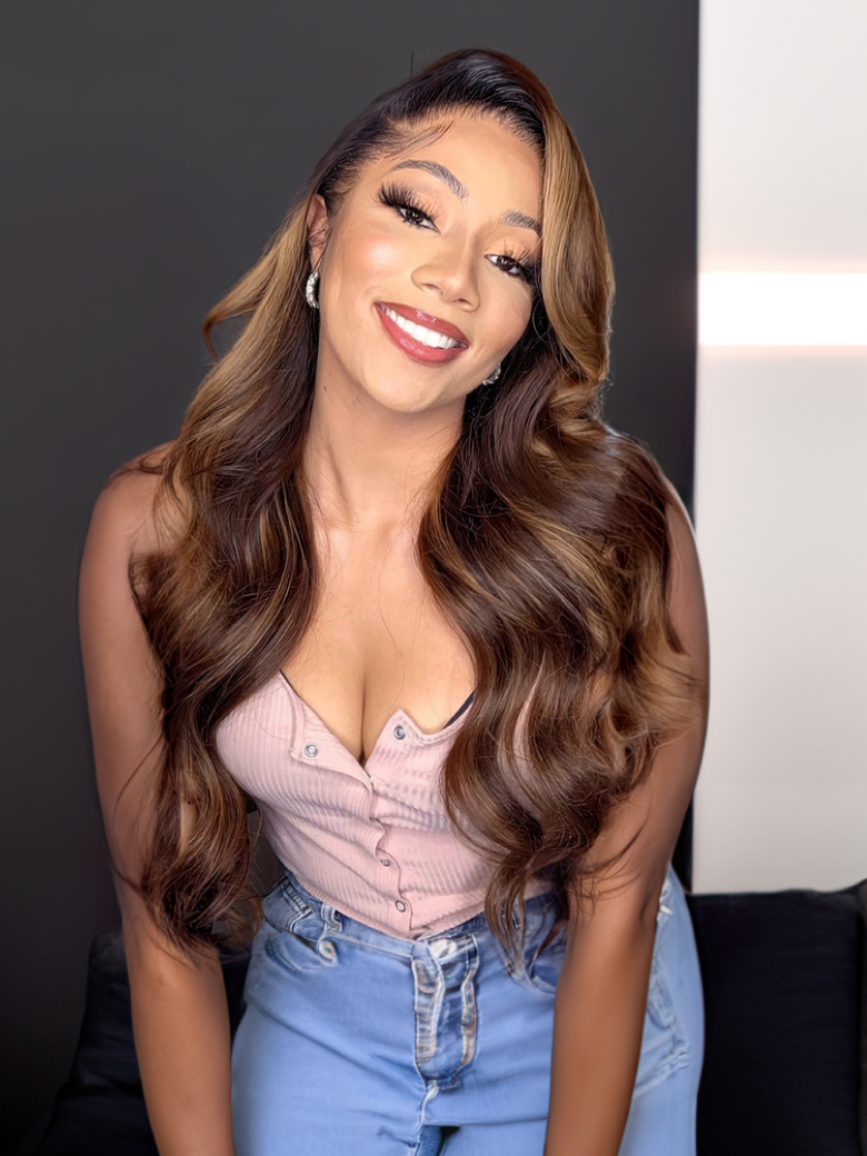 Balayage Highlights Transparent Lace Front Wigs Body Wave Human Hair Wigs