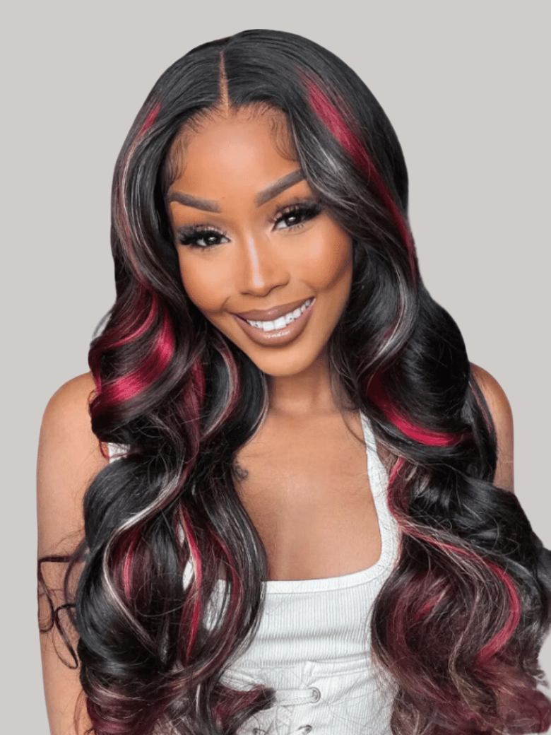 7x5 Bye Bye Knots? Glueless Lace Red Blonde Highlights Loose Wave Wig 150% Density