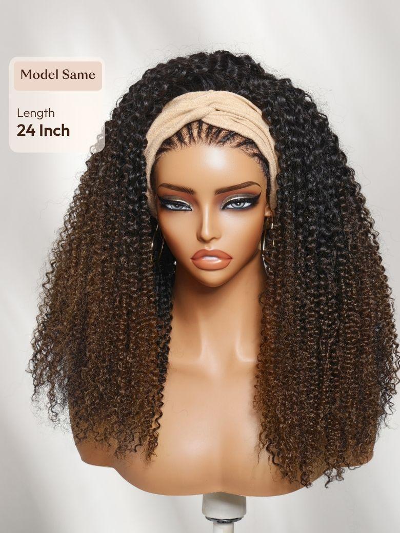 Versatile 2-in-1 Black to Brown Ombre Turn-Around Kinky Curly Half Wig Glueless for Beginners