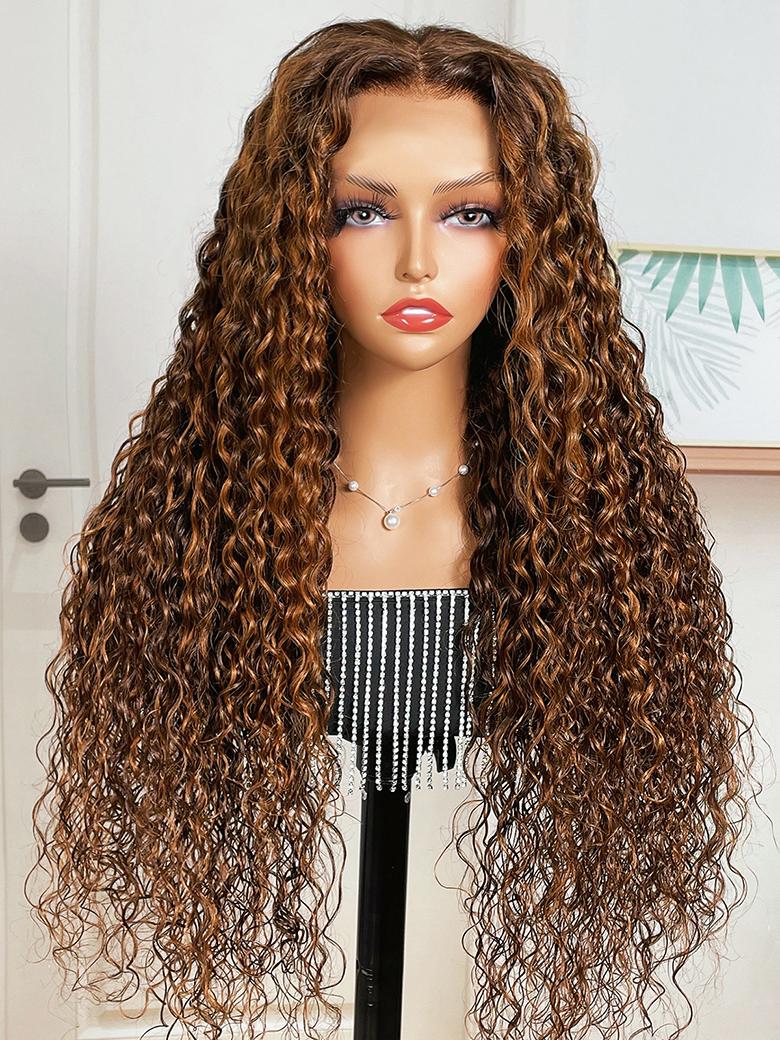 Bigekane Approved Ombre Highlights Piano Brown 13x4 Lace Front Water Wave Wig