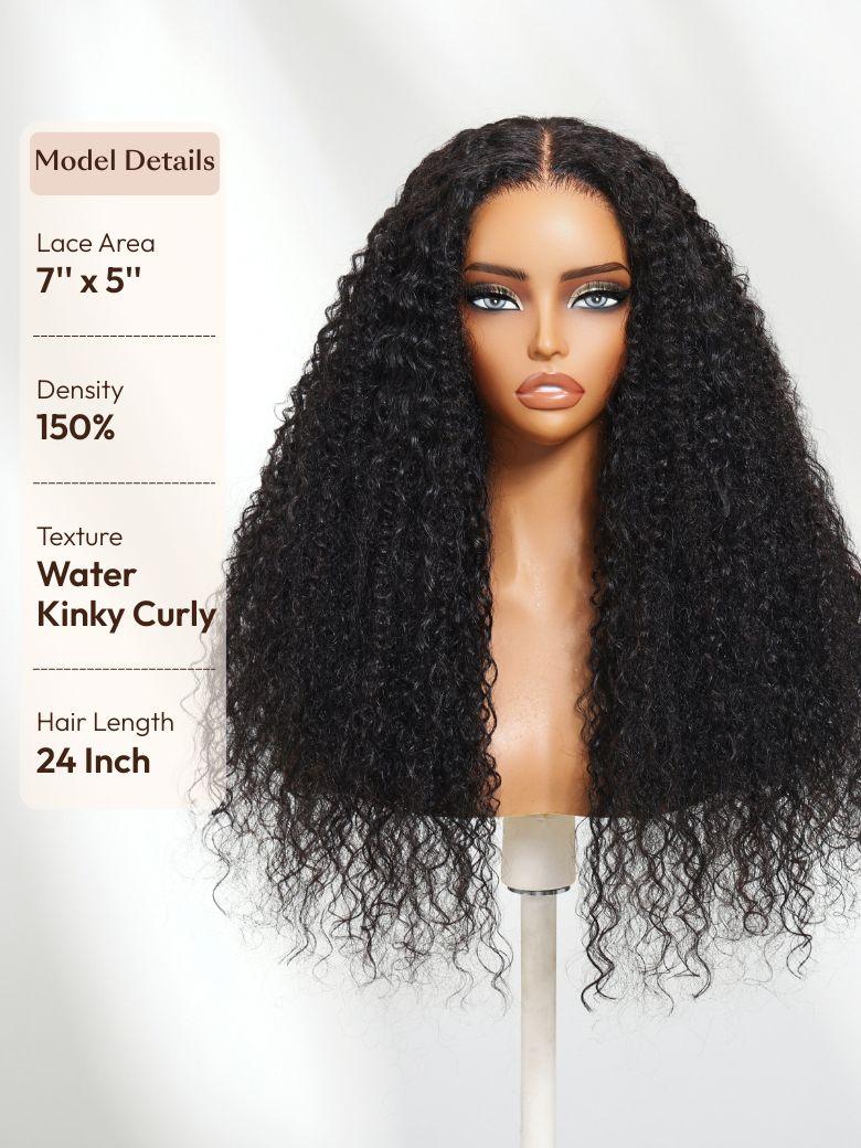 Bye-Bye Knots? 7x5 Lace Black Defined Coils 3C-4A Blend Curly Wig with Invisi Drawstring