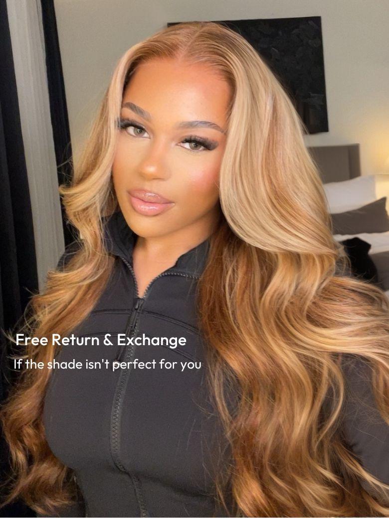 Bye-Bye Knots Wig Pre-Cut 7x5 Glueless Lace Honey Blonde Body Wave Wig With Bleached Clean Knots