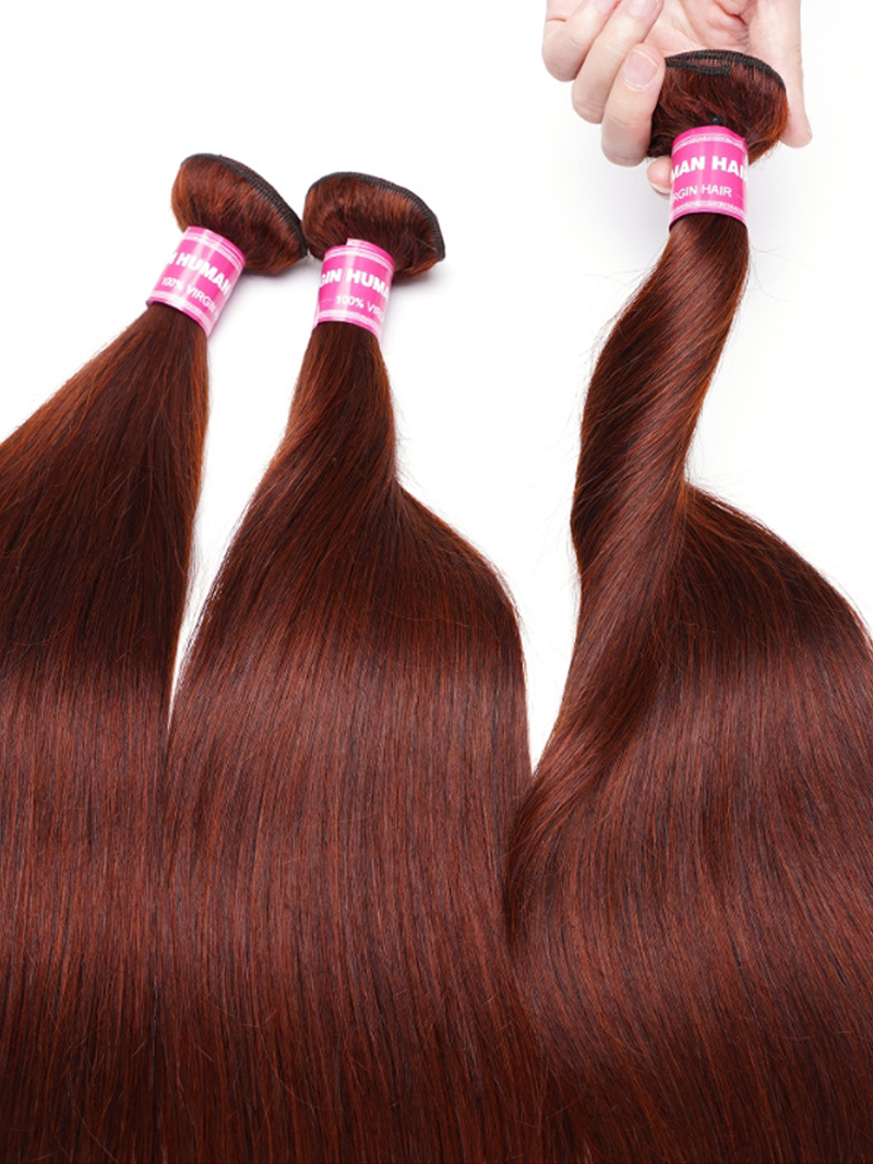 Reddish Brown Straight 1Pc 100% Remy Human Hair Bundle