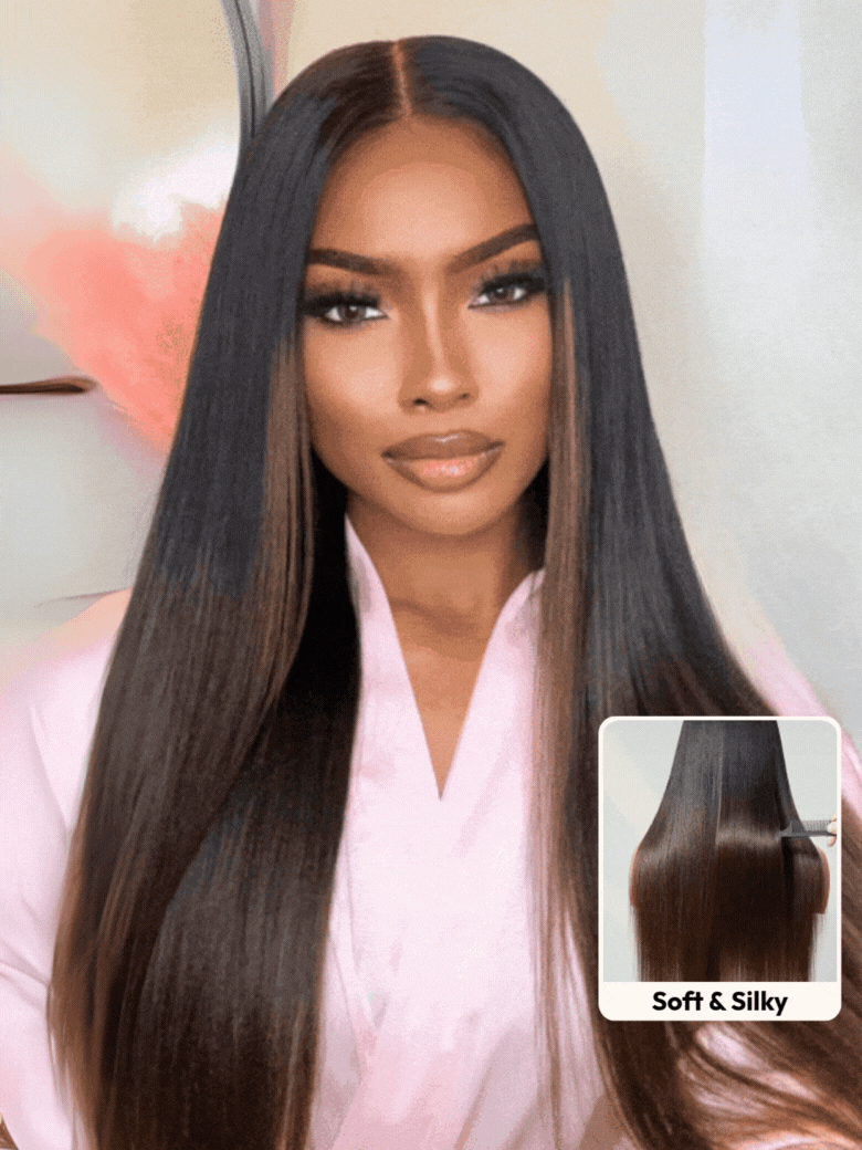 Bye-Bye Knots 7x5 Lace Black to Chestnut Brown Ombre Yaki Straight Wig With Invisi Drawstring