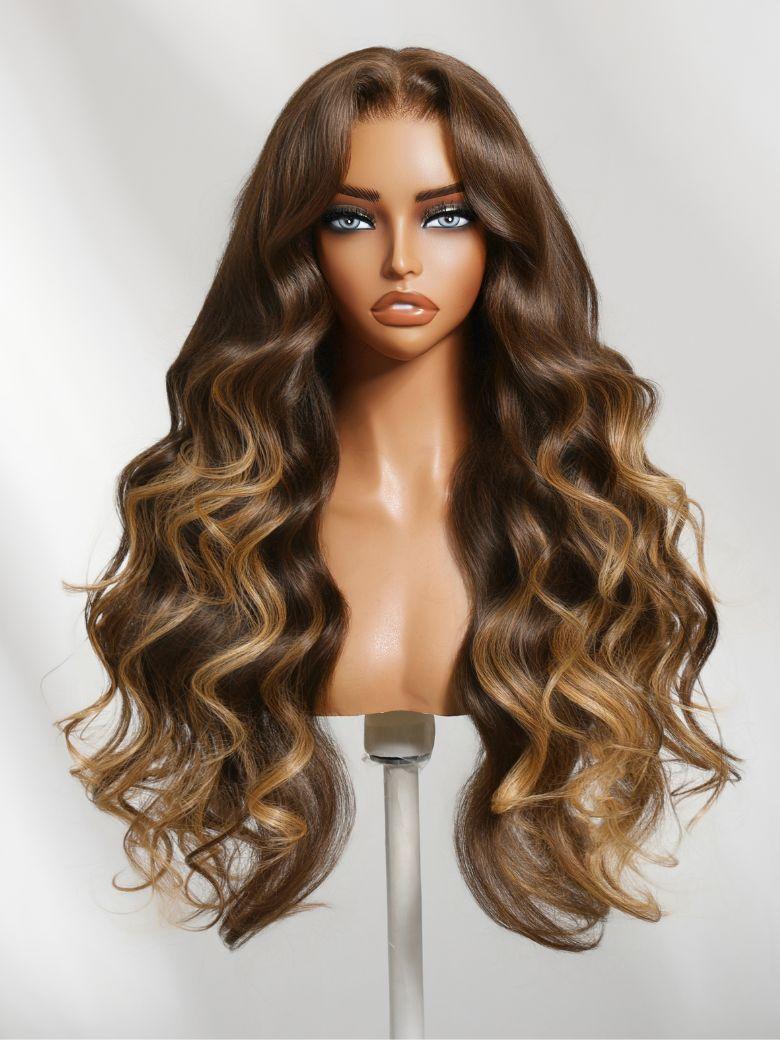 Bye-Bye Knots? 7x5 Lace Deep Brown with Caramel Higlights Loose Wave Drawstring Glueless Wig