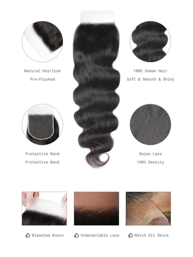 Hair 5x5 HD Lace Closure Body Wave Transparent Lace undetectable Lace Closure Invisible Knots Human Hair