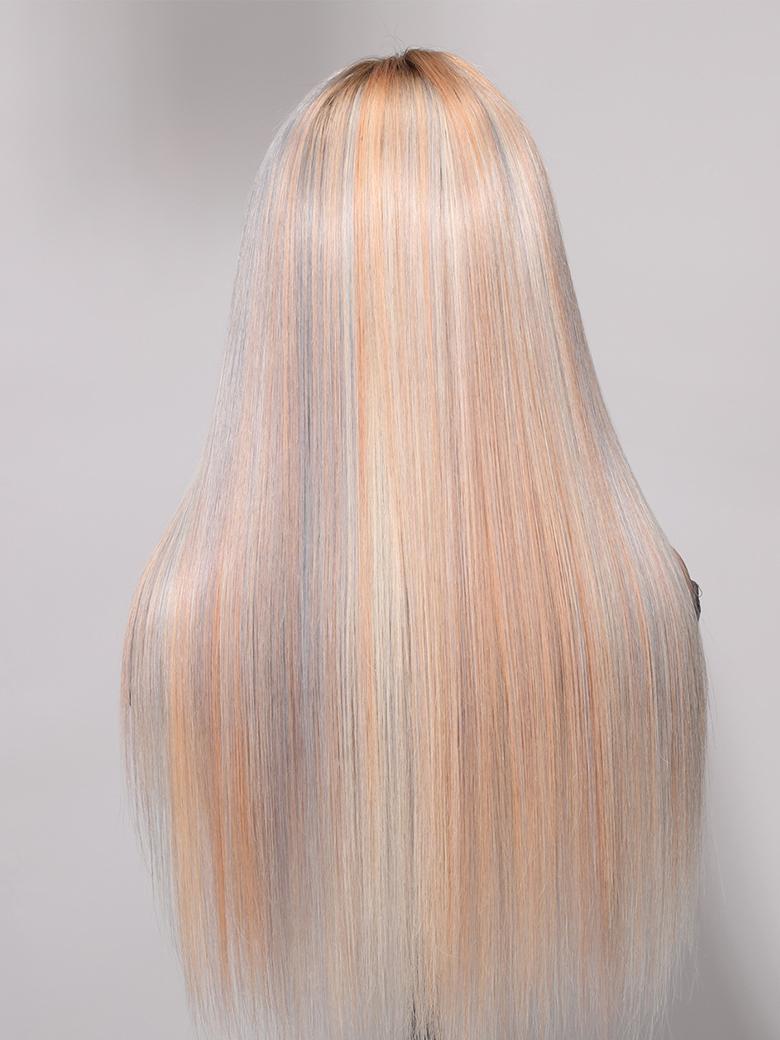 13x4 Lace Front Glossy Blonde Straight Wig With Silver Highlight