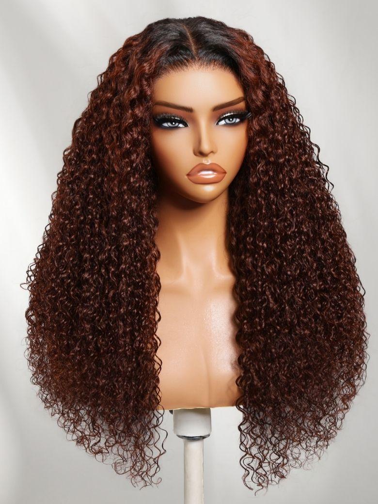 13x4 Bye Bye Slip? Lace Frontal Brown with Caramel Highlights Glueless Curly Wig with Dark Roots