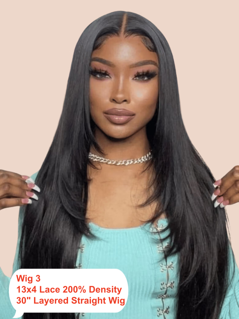 22"-30" 13x4/4x4 Ombre Chestnut Brown Yaki Straight& Burnt Orange/Black Butterfly Wolf Layered Cut Straight Wig