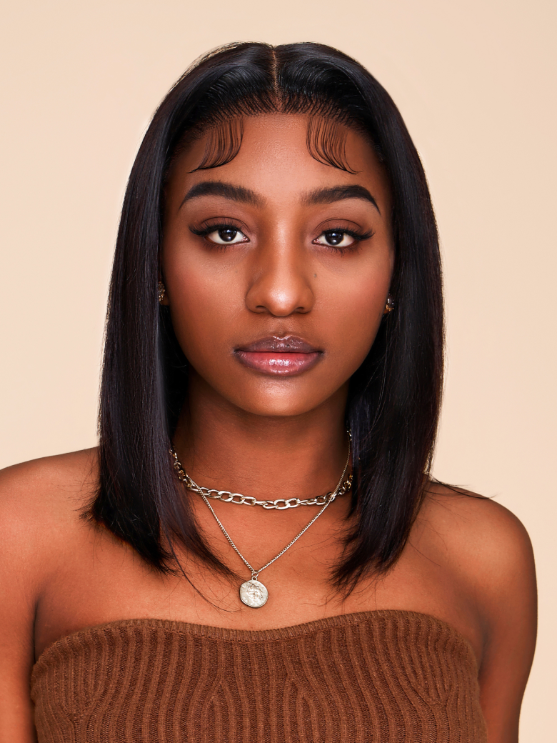Put On And Go 6x4.5 Pre-Cut Lace Natural Black Glueless Bob Air Wig