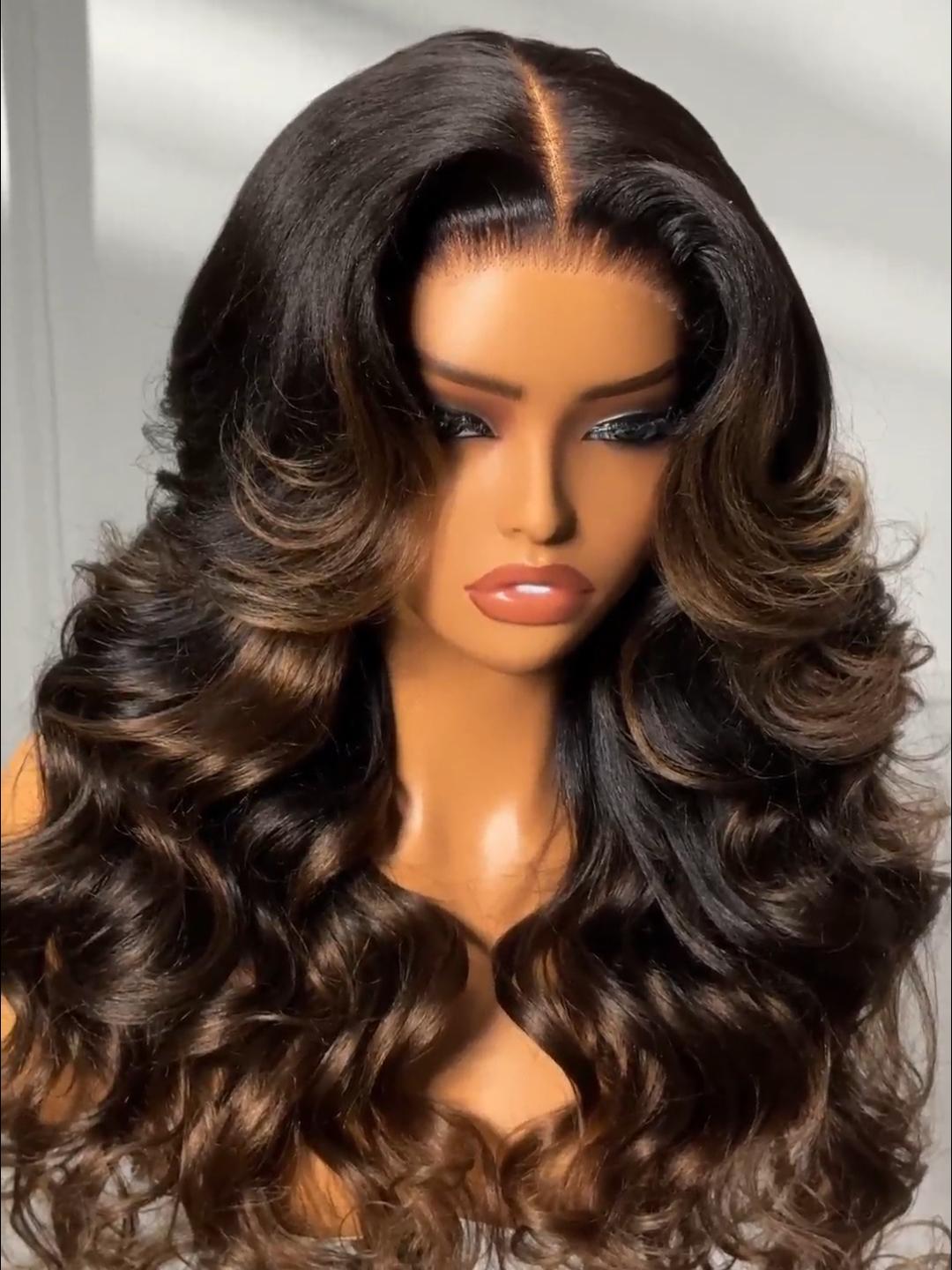 7x5 Bye Bye Slip & 13x4 Pre-Everything Lace Black to Chestnut Brown Ombre Yaki Straight Wig With Invisi Drawstring