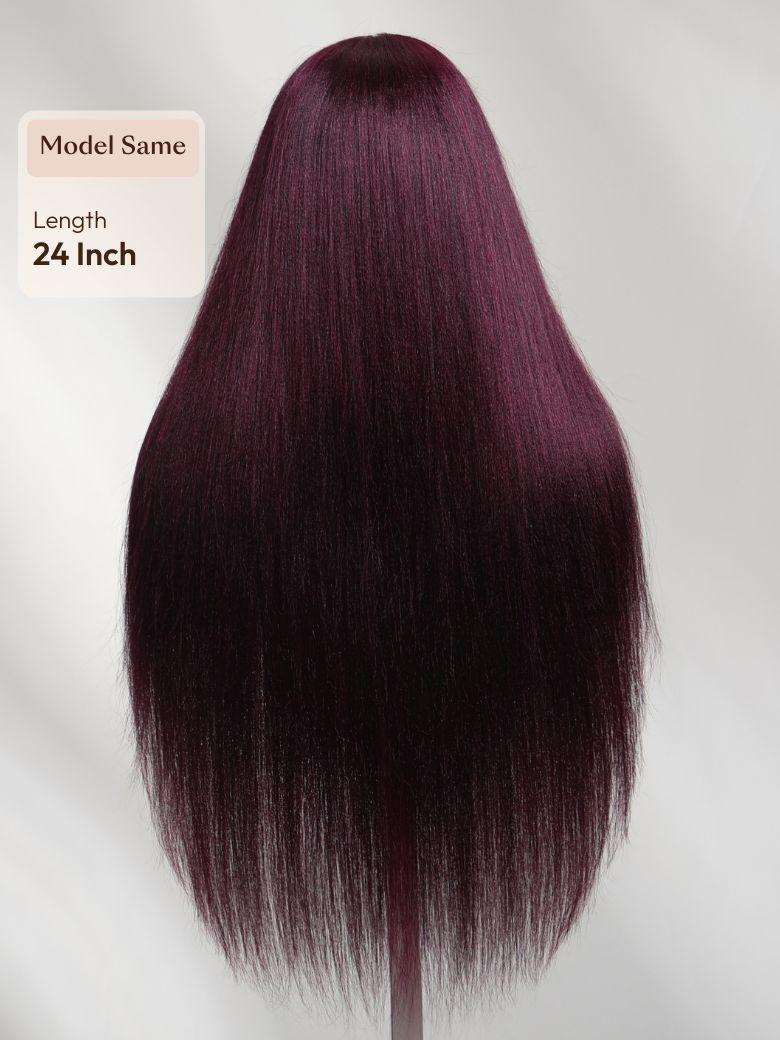 7x5 Bye-Bye Knots? & 13x4 Pre-Everything? Lace Frontal Purple Black Cherry Layered Straight & Loose Wave With Invisi Drawstring Wig