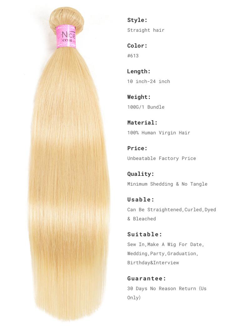 4PCS 613 Blonde Hair Weave Bundles Straight Virgin Human Hair