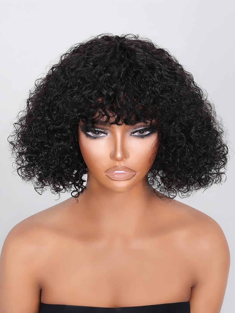 Short Shaggy Curly Easy Install Glueless Wig With Bangs