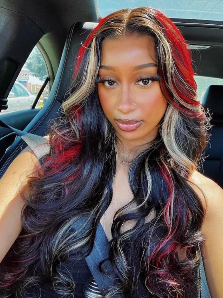 Bye Bye Knots 7x5 Glueless Lace Red Blonde Highlights Loose Wave Wig