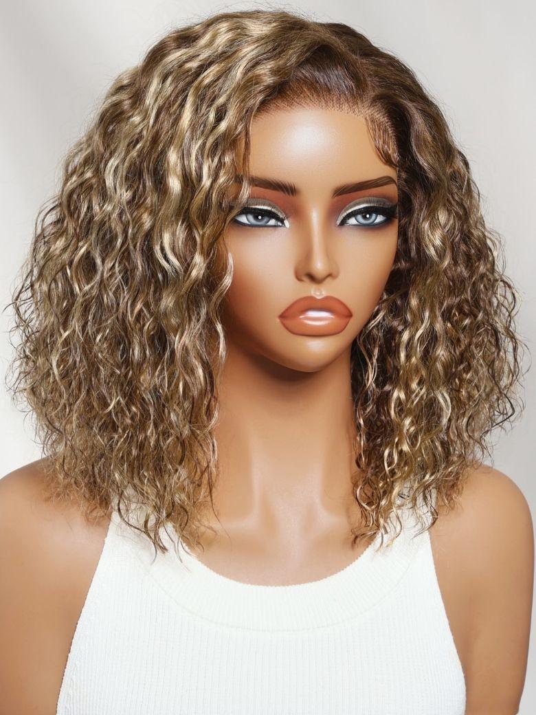 13x4 Bye Bye Slip? Lace Frontal Caramel Brown with Honey Blonde Highlights Glueless Side Part Bob Wig