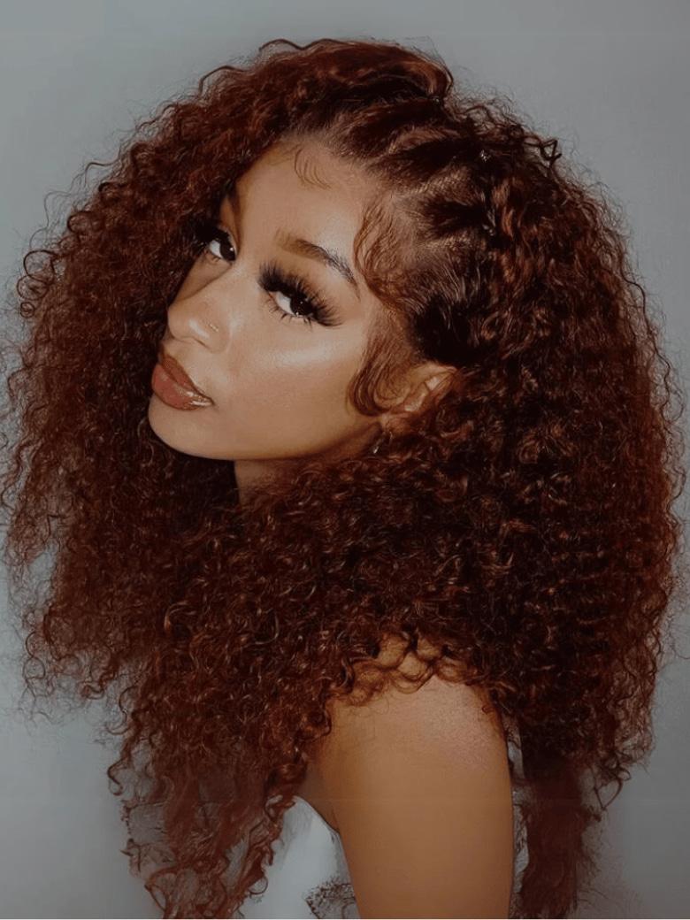 7x5 Bye-Bye Knots Wig Glueless Lace Sunset Jerry Curly & 13x4 Pre Everything Kinky Curly for Reddish Brown Drawstring Wig With Bleached Knots