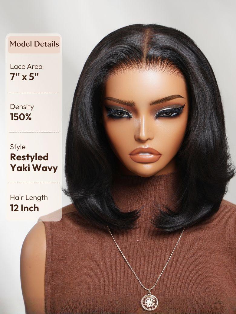 7x5 Bye Bye Knots? Wig Black Yaki Bob Glueless Bleached Knots Wig With Drawstring