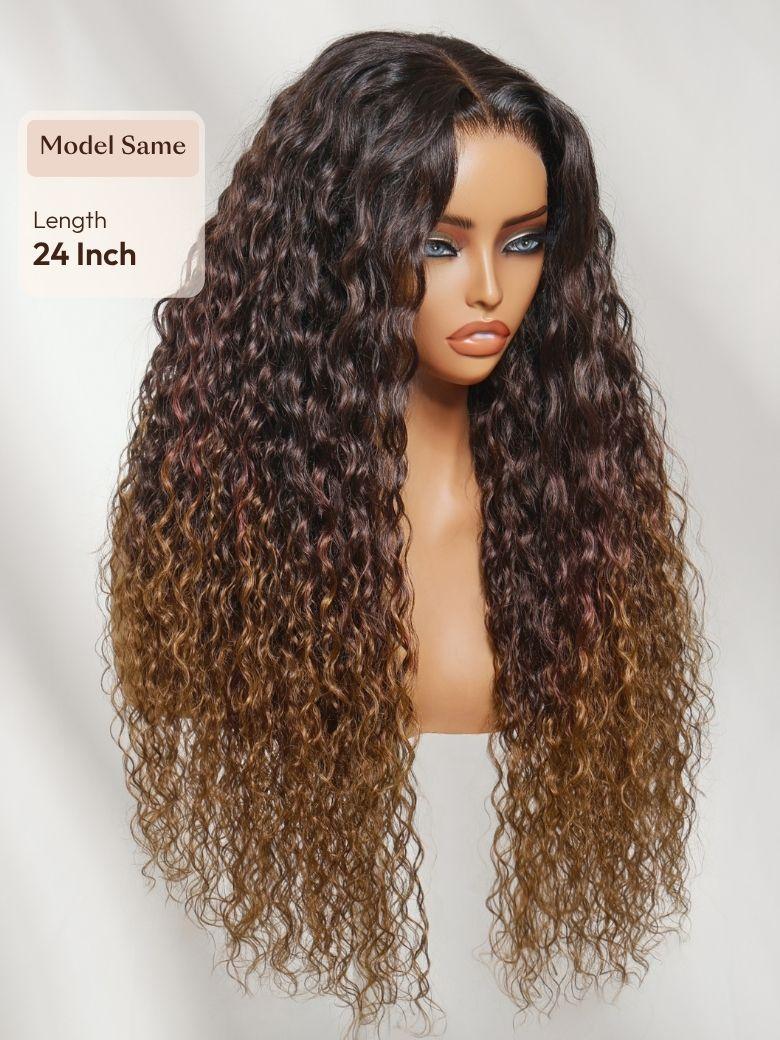 7x5 Bye Bye Slip? Lace Honey Blonde Highlights Water Wave Wig with Invisi Drawstring