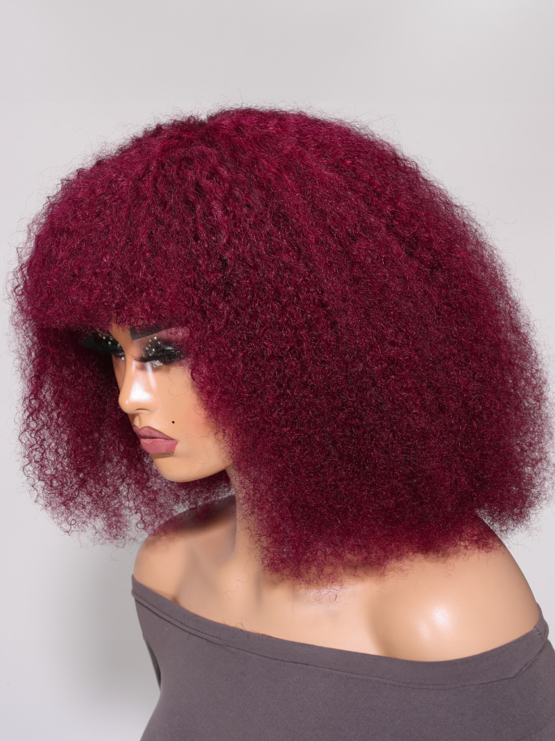 Glueless Beginner Friendly Summer Hot Color Burgundy Afro Bob Wig