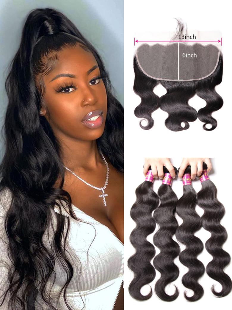 Body Wave 13x6 Lace Frontal with 4 Bundles Human Hair