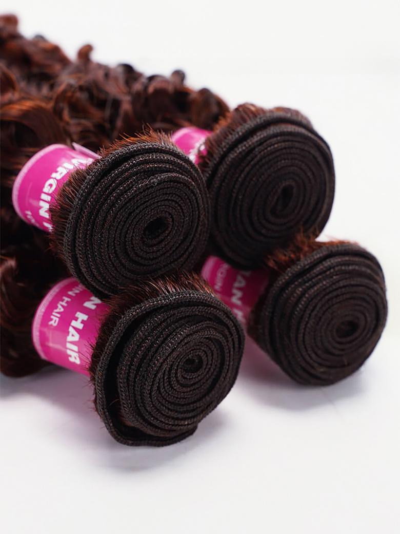 Dark Auburn Jerry Curl Remy Human Hair 4 Bundles With Closure Deal
