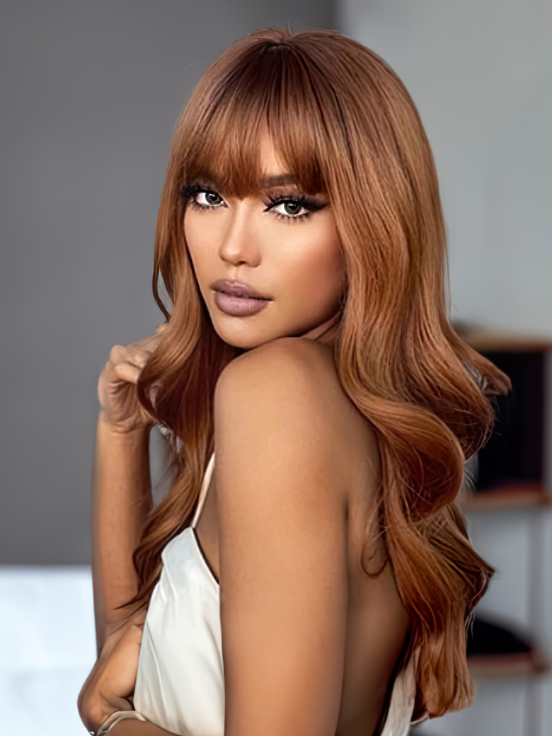 Glueless Dark Brown Hair Color Layer Cut Bang Wig Install in 5 Mins