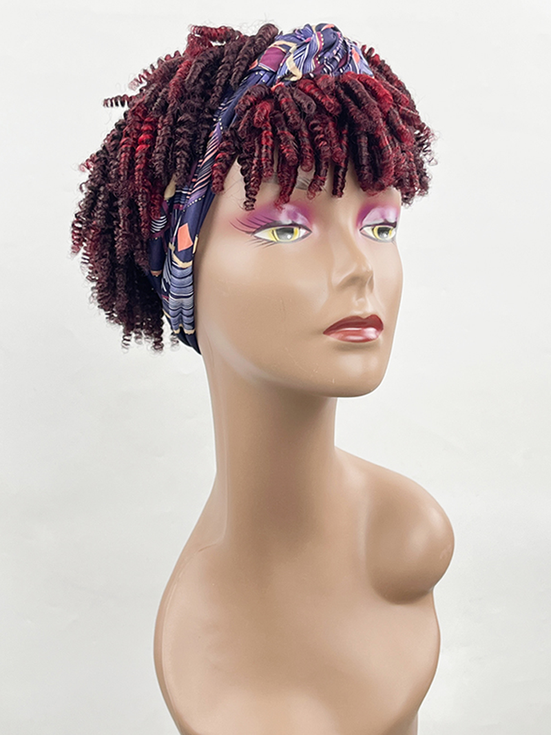 Glueless Spring Twist Headband Short Wig With Dark Red Highlights