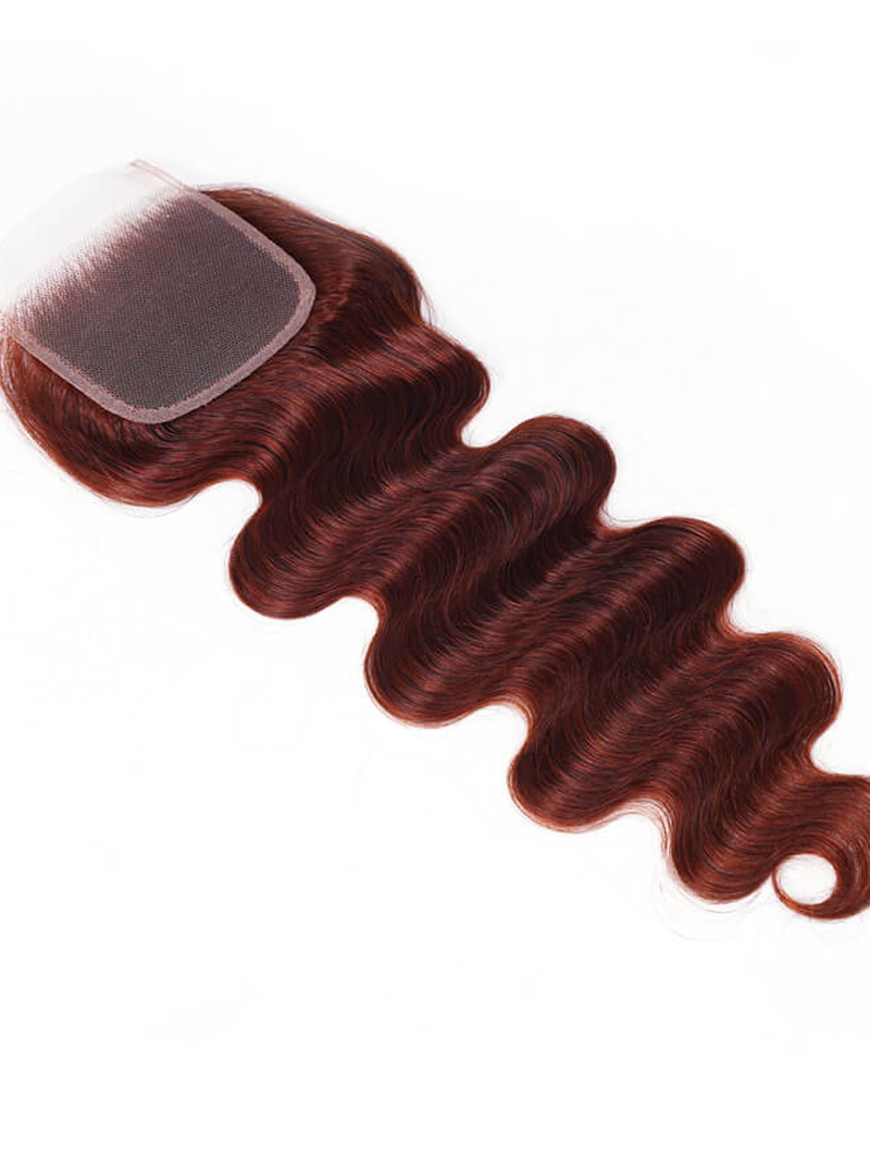 Dark Auburn Body Wave Remy Human Hair 4x4 Free Part Closure