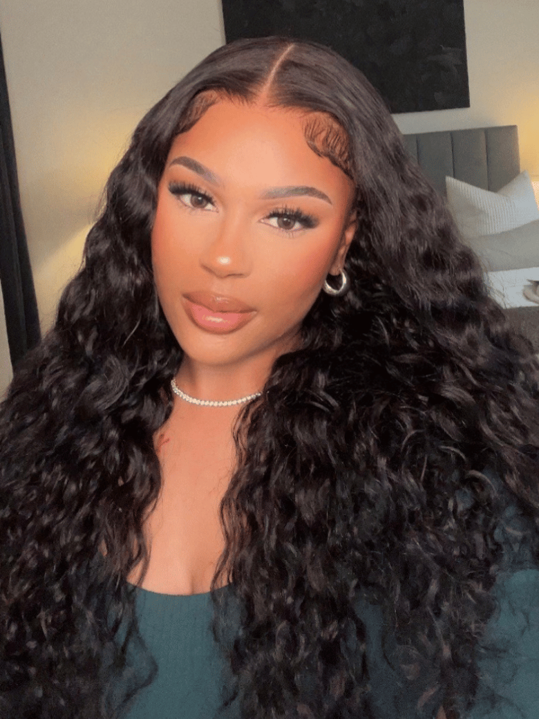 6x4.5 Pre Cut & Pre Bleached Lace Put On And Go Black Water Wave Air Wig