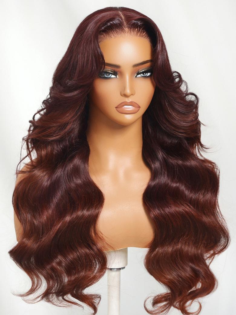 13x4 Pre-Everything? Lace Frontal Mahogany Brown Loose Wave Wig With Face Framing Layers