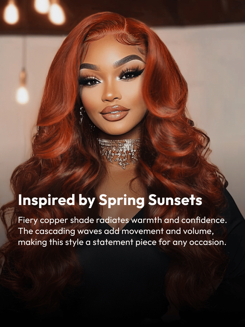 Bye-Bye Knots 7x5 Lace Loose Wave Red Orange Highlights Wig with Face Framing Layers 150% Density