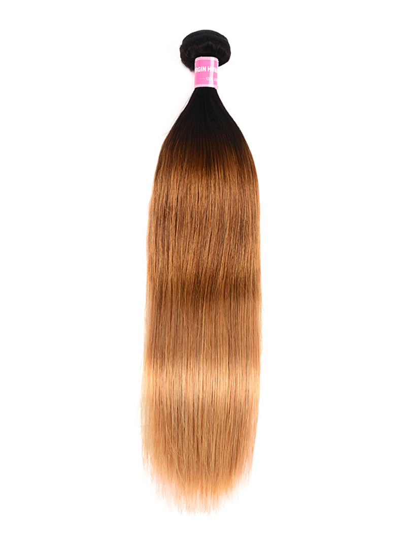 3 Tones Ombre Straight Human Hair Lace Closure Sew In 1B/4/27 Remy Hair