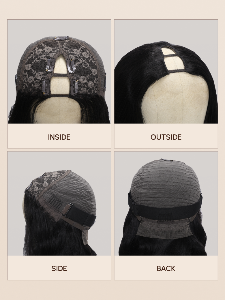 Wet And Wavy 2 Styles in1 Deep Wave V Part Wigs Natural Black Color