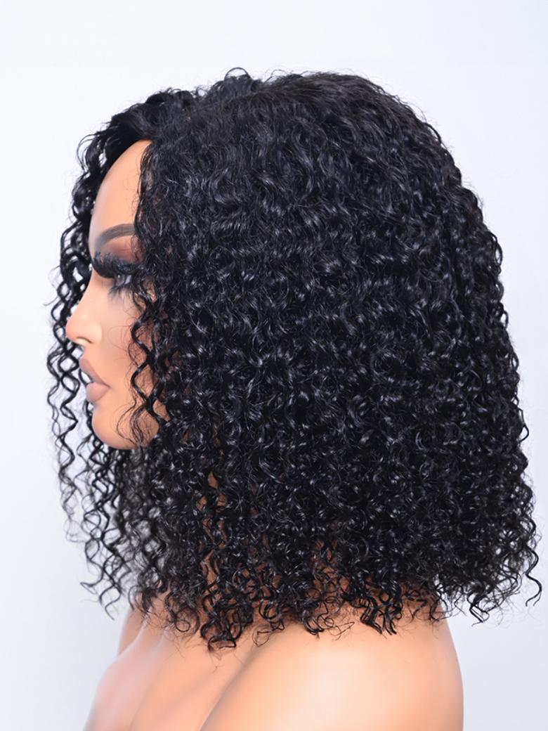 Side Part Lace Front Bouncy Jerry Curly Black Wig