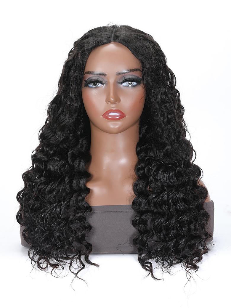 Wet And Wavy 2 Styles in1 Deep Wave V Part Wigs Natural Black Color