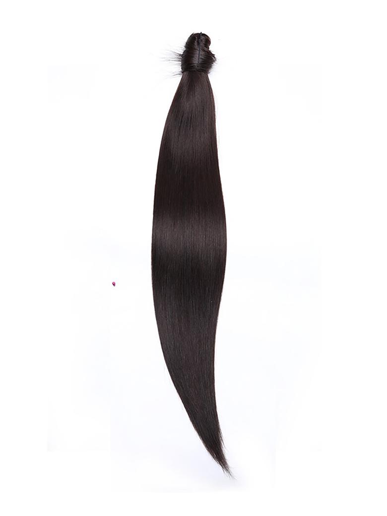 Clip In Ponytail Off Black Straight Human Hair Extension