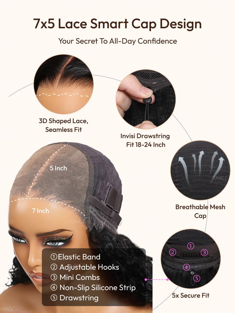 7x5 Bye-Bye Knots? & 13x4 Pre-Everything? Lace Frontal Purple Black Cherry Layered Straight & Loose Wave With Invisi Drawstring Wig