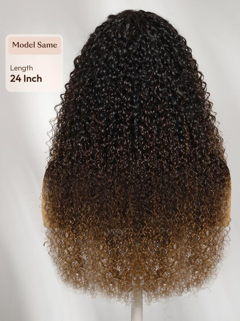 7x5 Bye Bye Slip? Glueless Lace Dark Brown to Caramel Ombre with Dark Roots Jerry Curly Wig with Spiral Curls