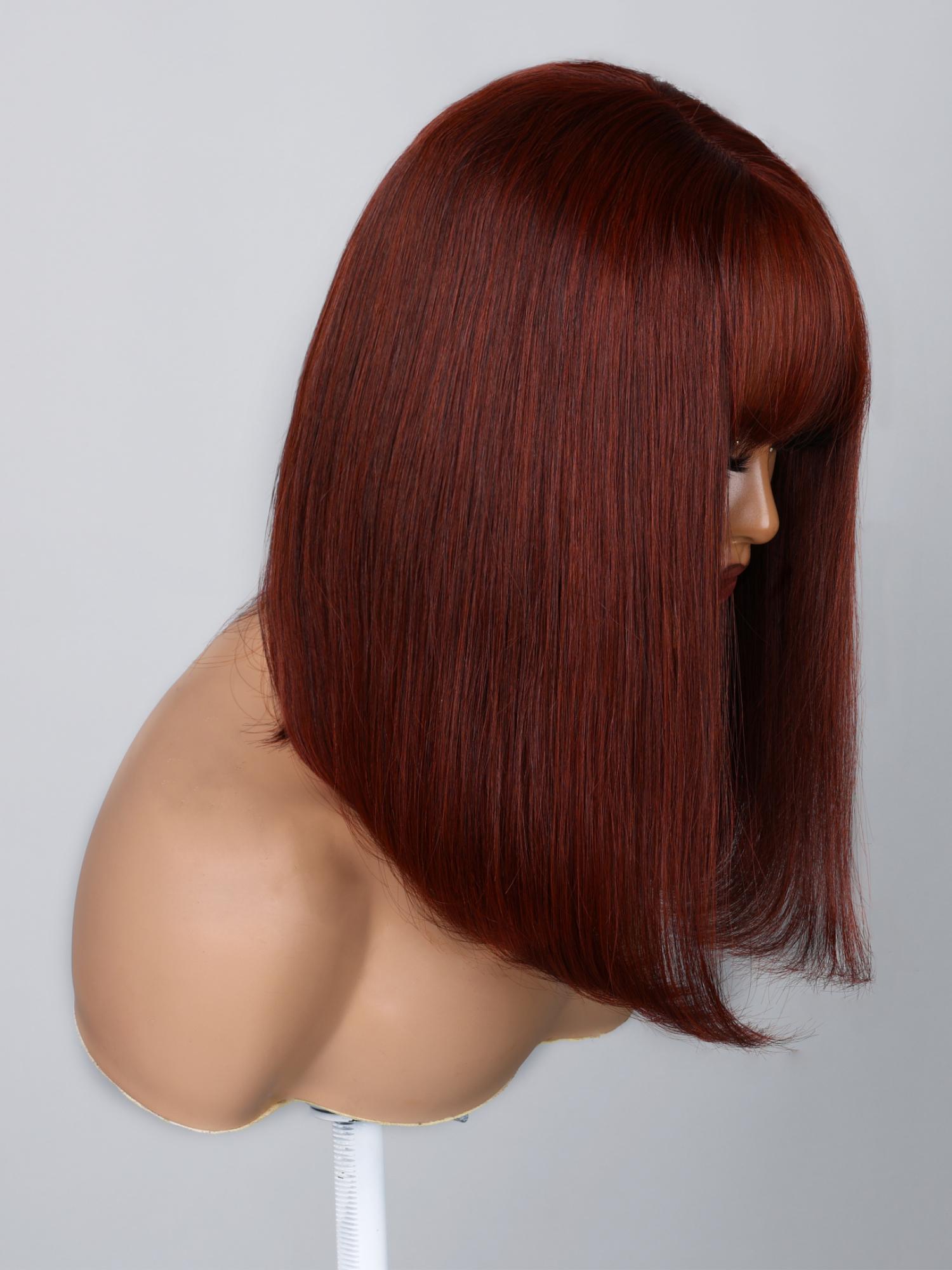4x0.75 Lace Part Reddish Brown Inverted Bob Wig With Bangs