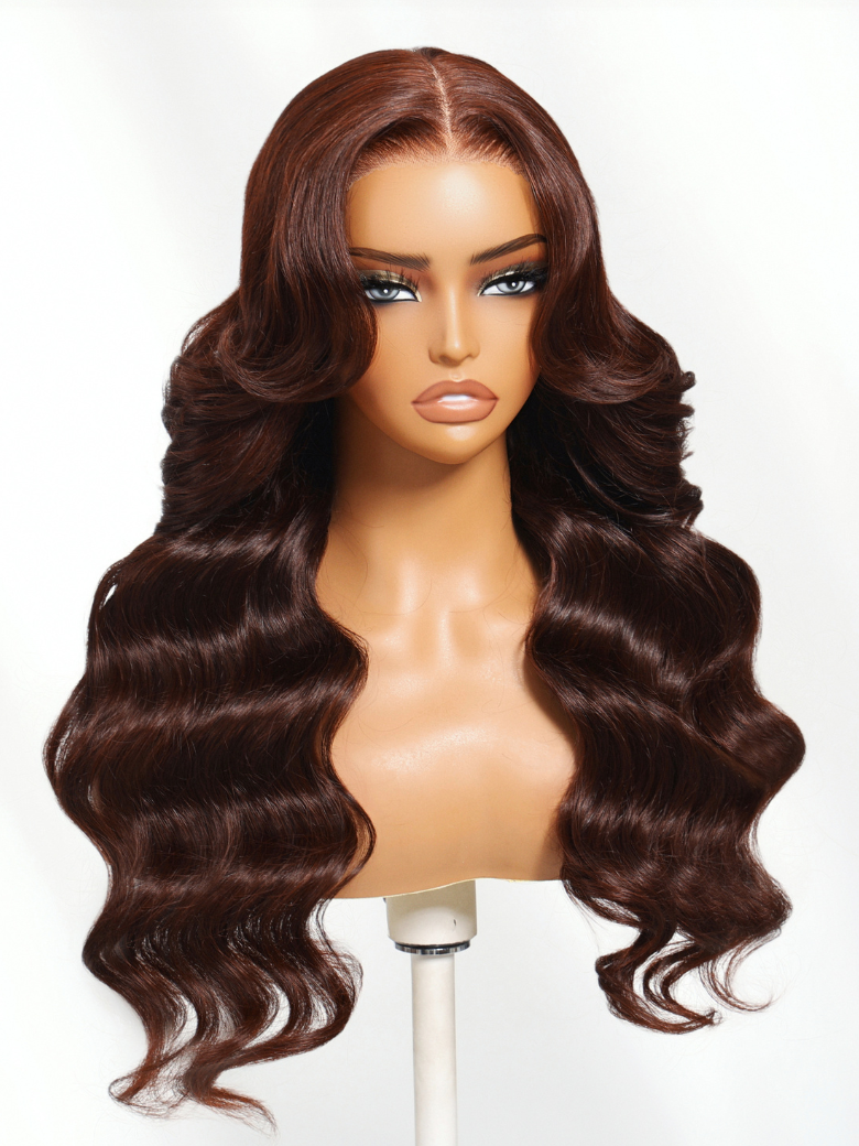 13x4 Pre-Everything? Lace Frontal Mahogany Brown Loose Wave Wig With Face Framing Layers