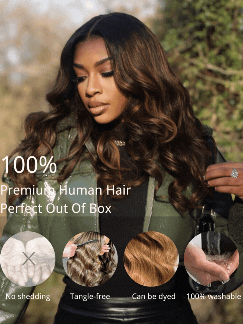 7x5 Bye Bye Knots? Wig Glueless Lace Balayage Highlight Body Wave Drawstring Curtain Bangs Wig
