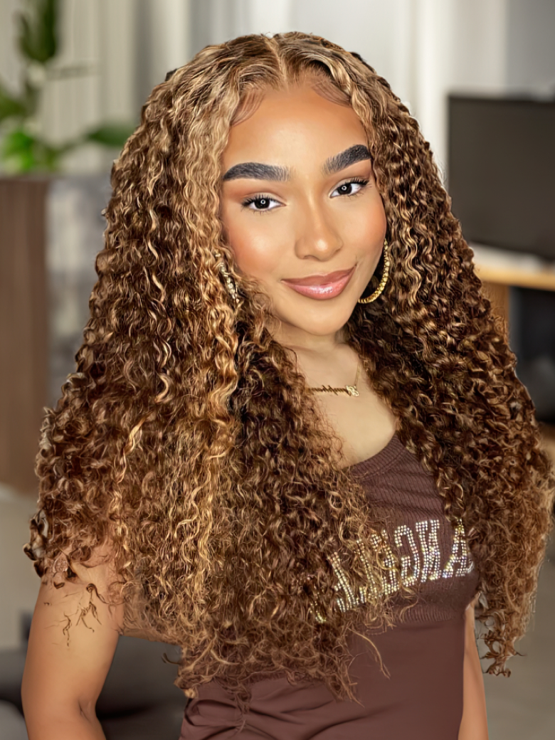 Honey Blonde Piano Highlighted Jerry Curly 3Pcs Bundles With Closure Deal